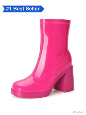 Platform Gogo Ankle Boots Chunky Heel Square Toe Side Zip Booties